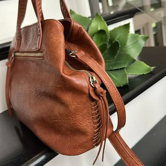 Antik Kraft Tan Brown Pebbled Leather Shoulder Bag - Picture 3 of 9